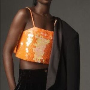 Anthropologie Orange Sequin Tank